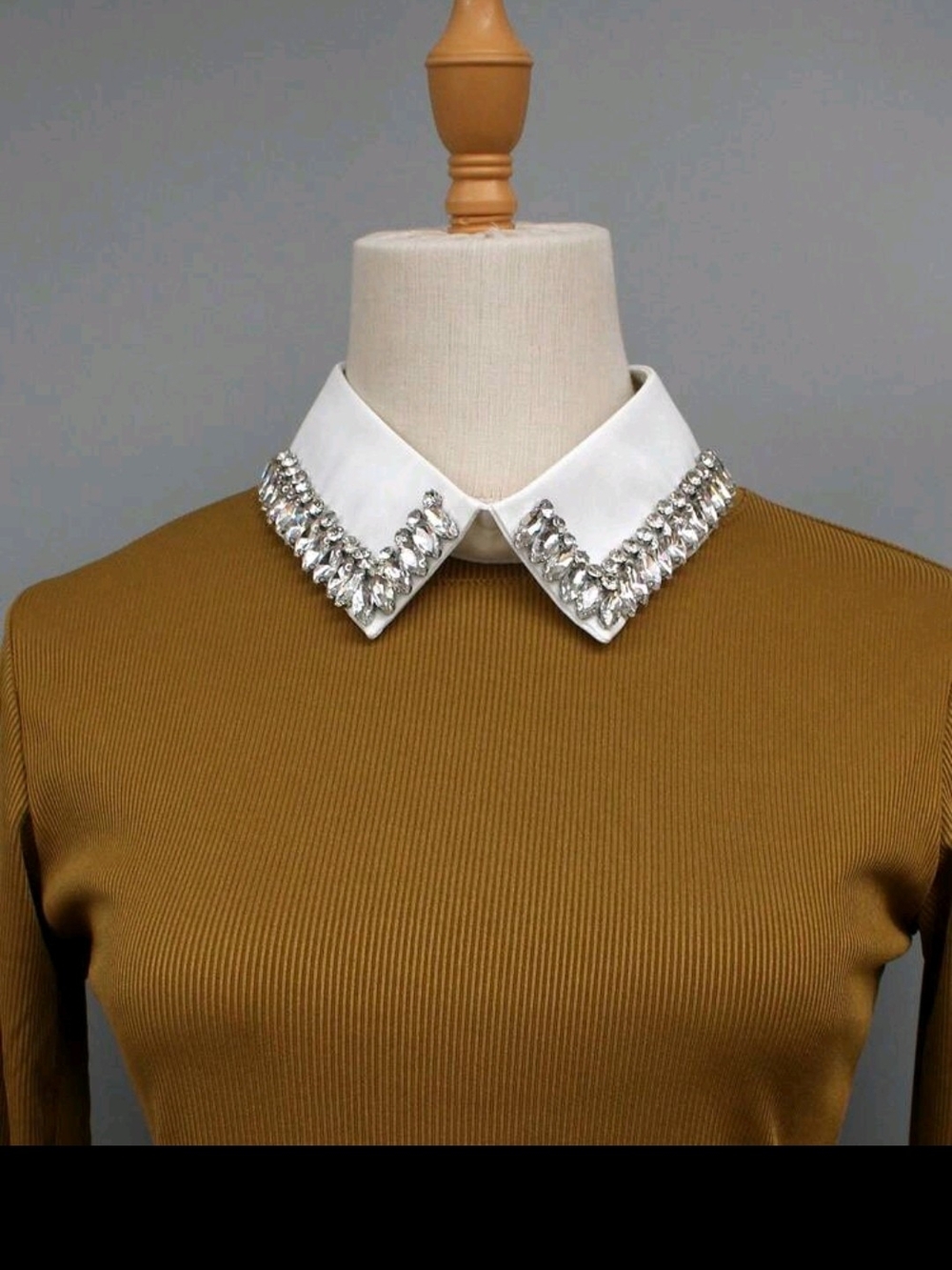Rhinestone Embellished White Detachable Collar - Sparkling Necklace Collar